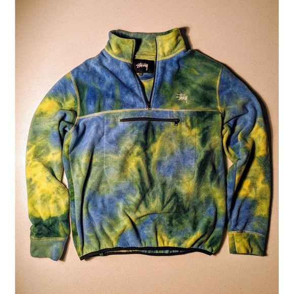 Stüssy - Tie-Dyed Fleece Half-Zip Sweatshirt - Green/Blue - M - Picture 1 of 7